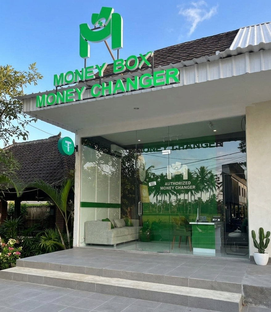Money Box money changer storefront in Kerobokan, Bali